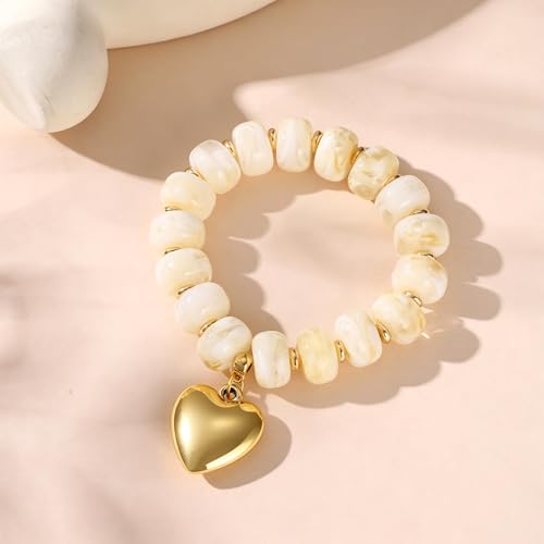 Colorful Beaded Bracelets Boho Jewelry for Women Multicolor Resin Chunky Bracelet Summer Vacation Outfits Beach Gifts - color: White-Heart