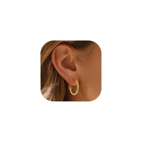 FaithHeart 2mm Thin Hoop Earrings for Women Hypoallergenic, Silver/Black/14K Gold Plated Stainless Steel Large Hoop Earrings for Women Lightweight Earring Trendy Jewelry, 20mm-100mm - color: Gold, size: 20mm/0.78"
