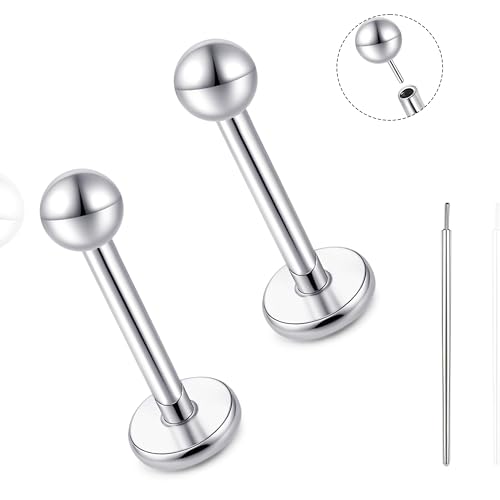 limerencia Titanium Threadless Flat Back Earrings Stud Piercing Jewelry | 20G Press Fit Titanium Push Pop in Cartilage Tragus Labret Lip Medusa Conch Piercing Jewelry Hypoallergenic for Women Men - style: 3MM Ball Silver
