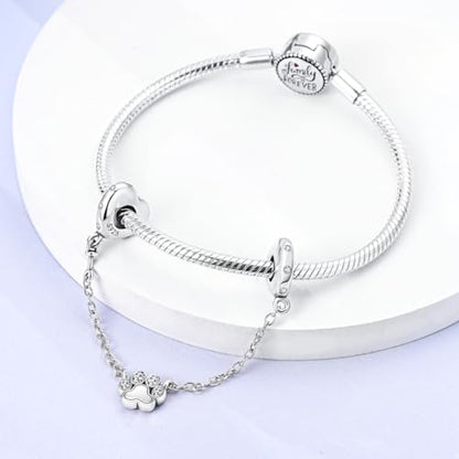 925 Sterling silver Safety Chain Charm for Bracelet Pendants Clip Beads | Infinite Love Butterfly Evil Eye Stopper Spacer dangle Charm for Woman Jewelry Gift - color: Paw print