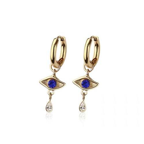 316L Stainless Steel Evil Eye Dangling Huggie Hoop Earrings, Sold as a Pair - style: Gold Tone