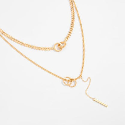 Gold Layered Necklace for Women Chunky Stacked Chain Link Paperclip Evil Eye Necklace Trendy Punk Jewelry - color: W-GoldB