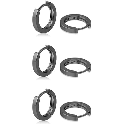 micuco 3 Pairs Small Gold Hoop Huggie Earrings Set for Women Men Tendy | 14K Gold Plated Small Huggie Hoop Earrings for Men, Tiny Cartilage Hypoallergenic Earring Set - style: T# SCZ Black 8-8-8mm