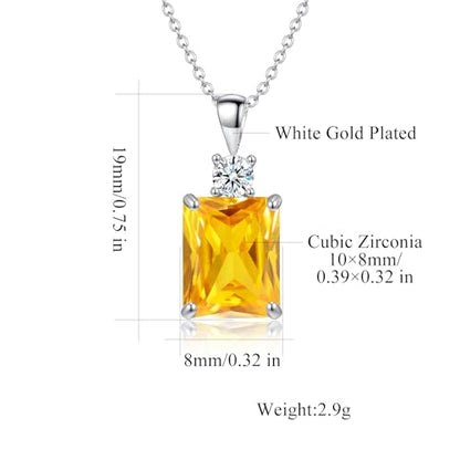 CiNily Rectangular Crystal Necklace for Women Trendy, Pendant Necklace with Chain 14K White Gold | Gold Plated Multicolor Birthstone Pendant Necklaces Boho Jewelry for Christmas Birthday Wedding - color: Silver-Yellow cz