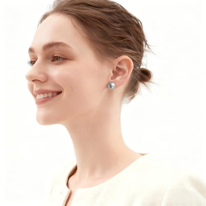 Grey Faux Pearl Stud Earrings, S925 Silver Posts Hypoallergenic for Women - color: Tahitian Platinum Grey, size: 12mm