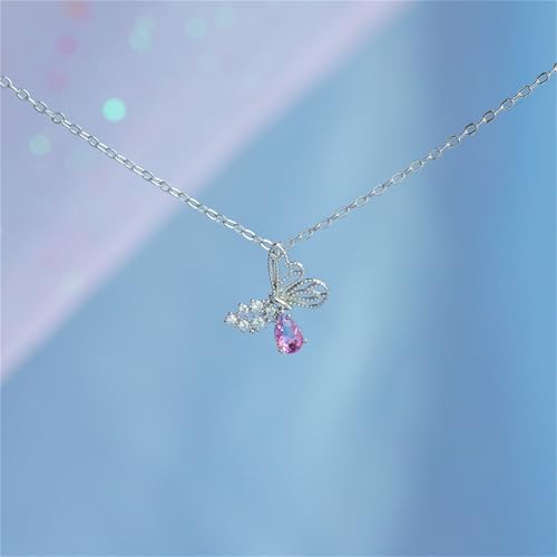 925 Sterling Silver Necklace for Women Trendy, Charming Layered Necklace with Cubic Zirconia Pendant for Her Womens Dainty Diamond Choker Necklaces Holiday Jewelry Gifts for Mom Wife Daughter Lover - color: Butterfly-silver07