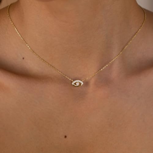 Gold Necklace For Women, Layered 14K Real Gold Plated Necklaces For Women,Dainty Gold Paperclip Chain Tear Circle CZ Pendant Necklace Stack,Trendy Gold Jewelry Set Gifts - style: Evil Eye Choker-Gold