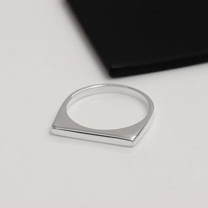 LeCalla 925 Sterling Silver Bar Ring for Women | Silver Ridge Ring Signet Style Classic Simple Plain Wedding Band Engagement Ring | Women's Statement Stackable Ring(Sizes 6-8No.) - color: Style 01, size: Ring Size-7No.