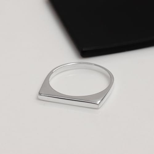 LeCalla 925 Sterling Silver Bar Ring for Women | Silver Ridge Ring Signet Style Classic Simple Plain Wedding Band Engagement Ring | Women's Statement Stackable Ring(Sizes 6-8No.) - color: Style 01, size: Ring Size-6No.