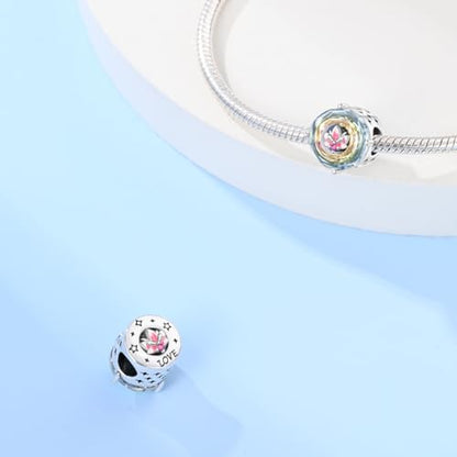 KUNSIR Charms Beads fits Pandora Charm bracelets for Woman 925 Sterling Silver Dangle Pendant Bead Jewelry Beads Gifts Happy Birthday Charms for Women Bracelet&Necklace - style: Lotus Flower Beads