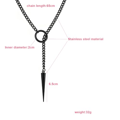 Slip Chain Necklaces for Women Stainless Steel Bar Pendant Choker Necklace Boho Handmade Long Lariat Necklace Silver Statement Punk Rock Collar Jewelry - style: Black awl