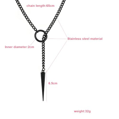Slip Chain Necklaces for Women Stainless Steel Bar Pendant Choker Necklace Boho Handmade Long Lariat Necklace Silver Statement Punk Rock Collar Jewelry - style: Black awl