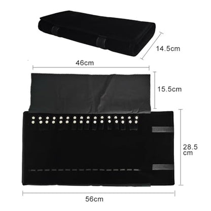 Travel Necklace Organizer, Portable Velvet Jewelry Case,16 Slots | Removable Snap, Foldable, Chains Bracelets Storage Jewelry Roll Bag, Space-Saving,Gift for Women Girls BFF,Black with elastic
