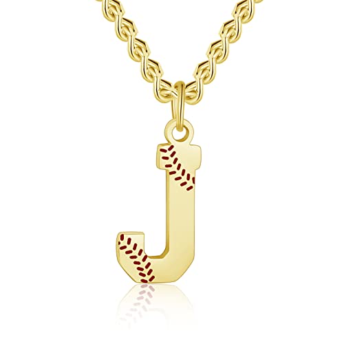 AIAINAGI Baseball Initial A-Z Letter Necklace - Men's Baseball Charm Pendant in Stainless Steel Silver Chain, 22inch Personalized Gift - style: J Letter
