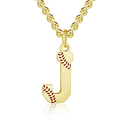 AIAINAGI Baseball Initial A-Z Letter Necklace - Men's Baseball Charm Pendant in Stainless Steel Silver Chain, 22inch Personalized Gift - style: J Letter