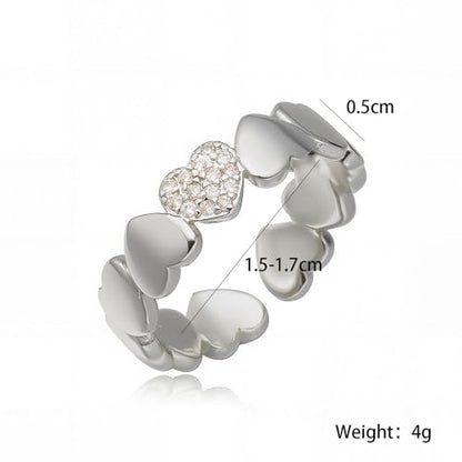 Dainty Gold Heart Rings for Women Cute Silver Love Statement Open Ring Trendy Inlaid Crystal Adjustable Rings Charm Daily Ring Valentines Day Gifts for Her - color: Silver