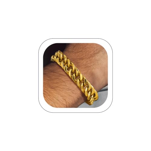 Bandmax Cuban Bracelets for Men, Stainless Steel Link, 7.5"/8.3"/9" Length | 7/8/12mm Width, Miami Wristlet Chain, Steel/Black/Gold Tone, Hip Hop Jewelry, Gift for Son Grandson Husban - color: Gold