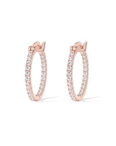 PAVOI 14K Gold Plated 925 Sterling Silver Post Cubic Zirconia Hoop Earrings | 925 Sterling Silver Posts, Cubic Zirconia Hoop Earrings for Women, Rhinestone Hoop Earrings, Sparkly Hoops - color: Rose Gold, size: 20 Millimeters