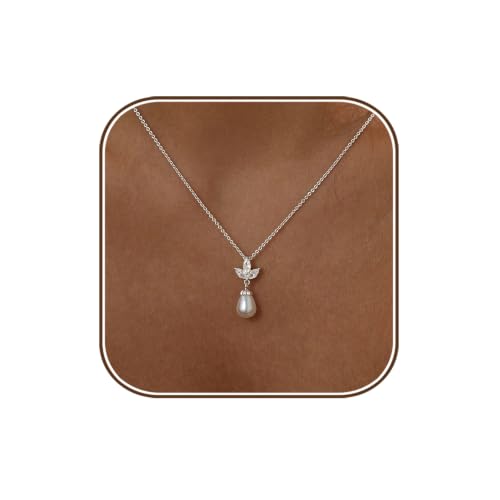 Pearl Necklaces for Women,Dainty Gold Pendant Necklaces Waterproof Jewelry | 14K Gold Plated Pearl Necklaces,Dainty Elegant Wedding Necklace,Small Cute Adjustable Minimalist Necklace,Non Tarnish Jewelry - color: SILVER-2