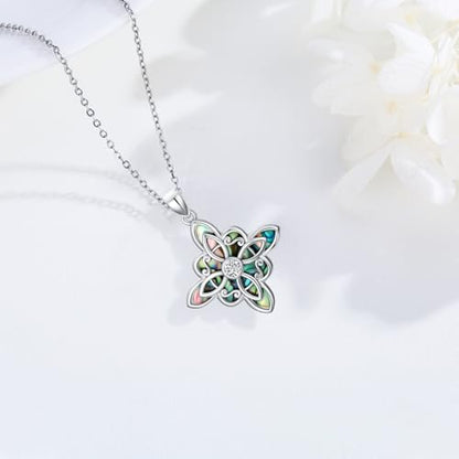 Witch Necklace 925 Sterling Silver Pentagram Triple Moon Pentacle Pendant Wiccan Pagan Jewelry Witchy Gifts for Women - style: Witches Knot-Abalone