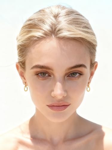 FAN&LOUIS 24K Gold Plated Clip On Earrings for Women, Gold Chain Link Drop Dangle Double Hoops Hypoallergenic Trendy Lightweight Clip-On Earrings for Non-Pierced Ears - style: Gold