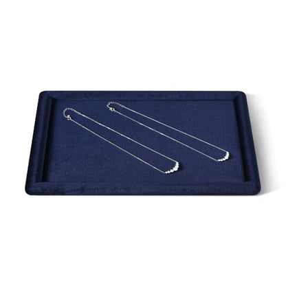 Velvet Jewelry Display Tray for Ring Earrings Necklace Bracelet Flat Tray - color: Blue, size: 12.99 × 9.06 in