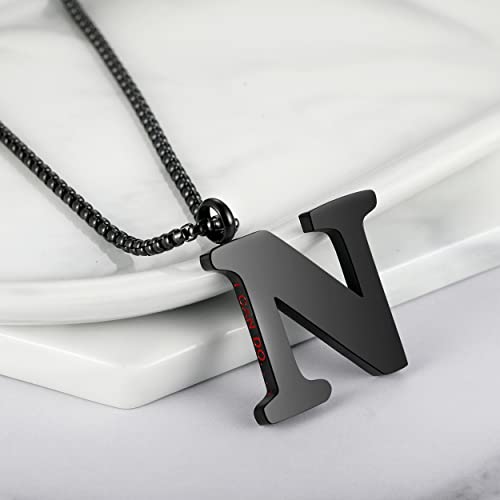 Initial 26 Letter A to Z Pendant Necklace for Teen Women Men 24" Chain | Large Alphabet Letter Personalized Charm Pendant,Engraving Red 'I CAN DO ...' on Back - style: N