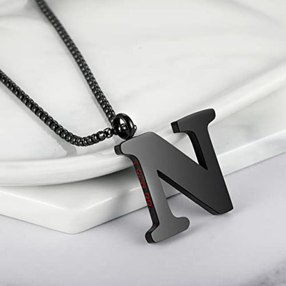 Initial 26 Letter A to Z Pendant Necklace for Teen Women Men 24" Chain | Large Alphabet Letter Personalized Charm Pendant,Engraving Red 'I CAN DO ...' on Back - style: N