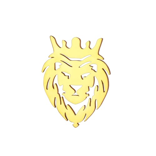 Lion King Crown Brooch Pin for Women Men Stainless Steel Punk Animal Lapel Collar Brooches Bag Backpack Dress Suit Jeans Jacket Accessories Pins Gothic Minimalist Birthday Jewelry for Clothing - color: Gold
