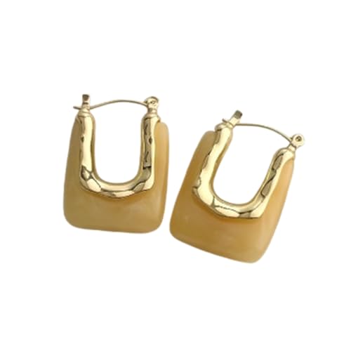 Chunky Acrylic Hoop Earrings Resin Geometric U Shape Hoop Earring Trendy Jewelry Gifts for Women - color: Beige