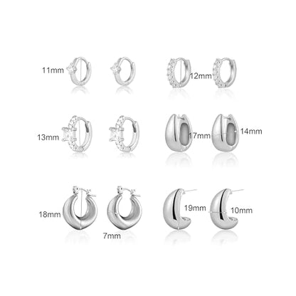 6 Pairs Gold Hoop Earrings for Women, 14K Gold Plated Huggie Hoop Earrings Set Hypoallergenic Lightweight Chunky Open Hoops Jewelry for Gift - color: Silver Earrings