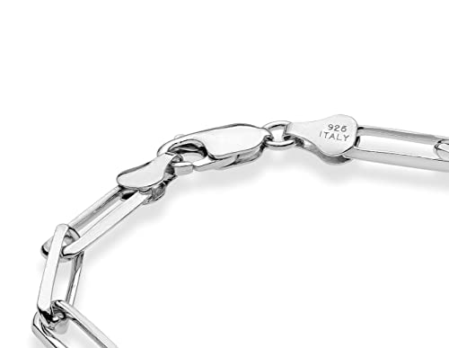 Miabella Italian 925 Sterling Silver 5mm Paperclip Bracelet for Women Men | Fine Jewelry, Solid Link Chain, Made in Italy - color: rhodium-plated-sterling-silver, size: Length 8.5 Inches