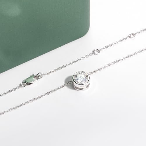Moissanite Necklaces, 925 Sterling Silver Pendant Necklace for Women Men - style: Round Cut