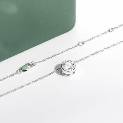 Moissanite Necklaces, 925 Sterling Silver Pendant Necklace for Women Men - style: Round Cut