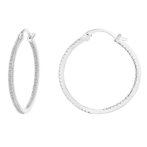 PAVOI 14K Gold Plated 925 Sterling Silver Post Cubic Zirconia Hoop Earrings | 925 Sterling Silver Posts, Cubic Zirconia Hoop Earrings for Women, Rhinestone Hoop Earrings, Sparkly Hoops - color: White Gold, size: 30 Millimeters