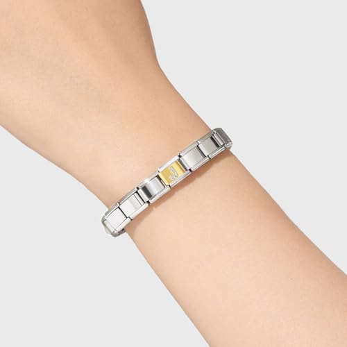 Stainless Steel Italian Charm Bracelet, 18 Link Starter Bracelet 9mm Charms | Italian Charm Bracelet with 9Pcs/20Pcs Charms and Opening Tools, Classic 9mm Modular Charm, Personalized Jewelry Gift - color: Gold J