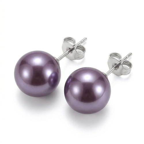 Pearl Stud Earrings Multicolor Shell Beads Pearl Hypoallergenic Stud Earrings Ocean Shell Pearl Jewelry - color: Purple