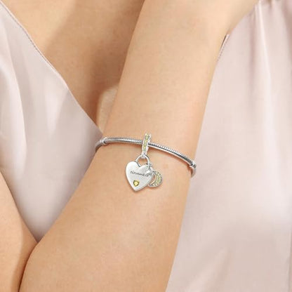 12 Months Birthstone Heart Charm Moon and Star Pendant Bead Compatible with Pandora Bracelet Women - style: November