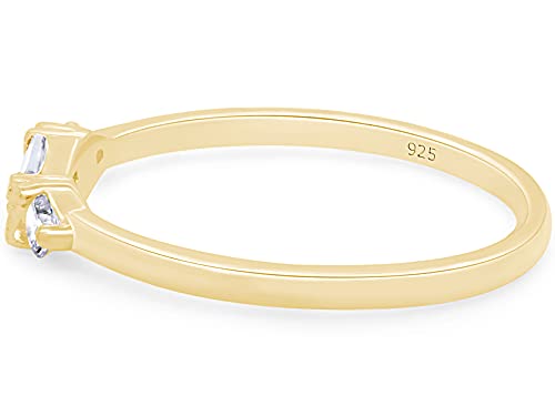 3 Stone Stackable Ring for Women with Birthstone And White Cubic Zircionia | Dainty Minimalist Ring In 14K Gold Over Sterling Silver - color: Yellow Gold : Cubic Zirconia