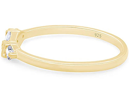3 Stone Stackable Ring for Women with Birthstone And White Cubic Zircionia | Dainty Minimalist Ring In 14K Gold Over Sterling Silver - color: Yellow Gold : Cubic Zirconia