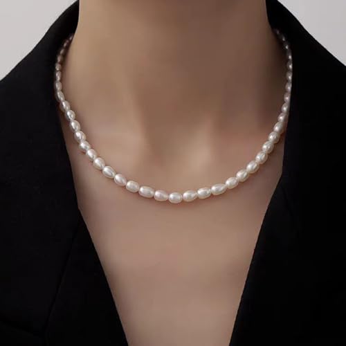Zeffy Pearl Necklace 4MM/6MM/8MM Dainty Round Imitation Pearl Choker Necklace Wedding Pearl Necklace Delicate Jewelry for Women Simple Bridesmaid Jewelry Gifts - style: 4mm Silver Freshwater Pearl Choker(14"+2")