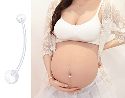 D.Bella 14G Pregnancy Belly Button Rings with Replacement Balls Flexible Bioplast Sport Maternity Belly Ring Retainer for Women Navel Piercing Retainer 1 1/2Inch (38mm) - color: Style D