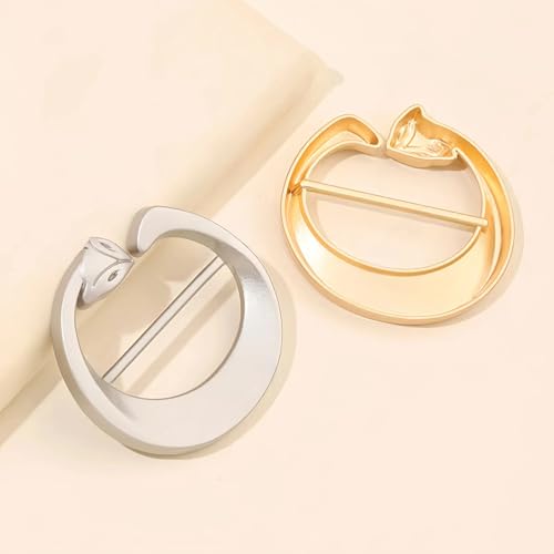 SYWDUDUCLT Scarf Ring for Women's Shawl, Silk Neckerchief, Tshirt, Gold/Sivler, S/M/L, 2 Pcs - style: Fox