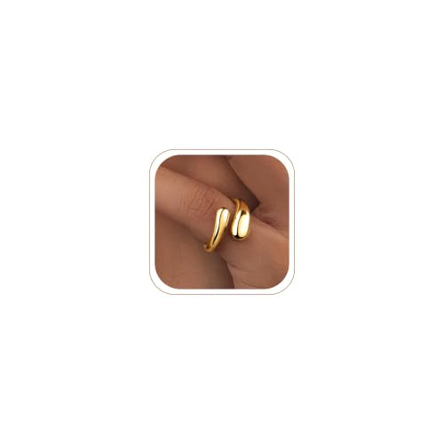 Non Tarnish Gold Chunky Rings for Women, 14K Gold Plated Statement Dome Rings Stacking Silver, Adjustable Mens Eternity Wedding Band Mixed Metal Jewelry Size 3-13 - color: Gold, size: 5, style: Open Twist Band