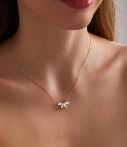 Diamond Pendant Necklaces for Women, Dainty 18k Gold/White Gold Plated Necklace, Gold/Silver Simple Choker Necklaces for Women, Trendy Jewelry Gifts - color: Leaf -Gold