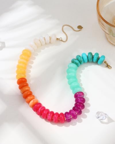 FIRAZIO Colorful Chunky Beaded Necklaces for Women | Trendy Statement Necklace Choker Necklace Boho Summer Beach Vacation Jewelry Gift - color: Colorful Beaded - 2