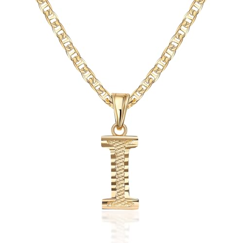 Barzel 18K Gold Plated Initial Necklace with Diamond Cut Initial, Waterproof, High Polish Finish, Made in Brazil - style: I