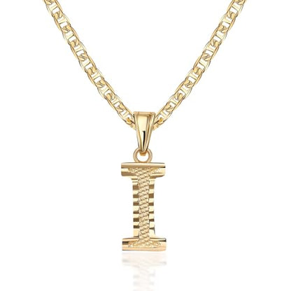 Barzel 18K Gold Plated Initial Necklace with Diamond Cut Initial, Waterproof, High Polish Finish, Made in Brazil - style: I