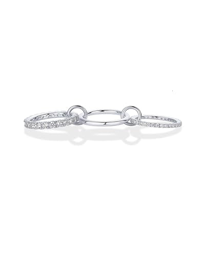 PAVOI 14K Gold Plated Interlocking Ring for Women - Chunky Connected Bands Interlock Stackable Rings for Women - Trendy Cubic Zirconia Two Tone Interlocked Multi-Band Statement Jewelry - style: Triple bands plain & CZ - White Gold