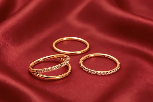 16G 18G 6mm 8mm 10mm Hinged Clicker Segment CZ Twisted Clicker Nose Rings Hoop Helix Cartilage Daith Tragus Sleeper Earrings Body Piercing for Women Men - style: 18G - 10mm - 3Pcs Gold - 2 Layer